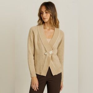 Liliana Castellanos Beige Baby Llama Wool Cardigan Sweater Size Medium